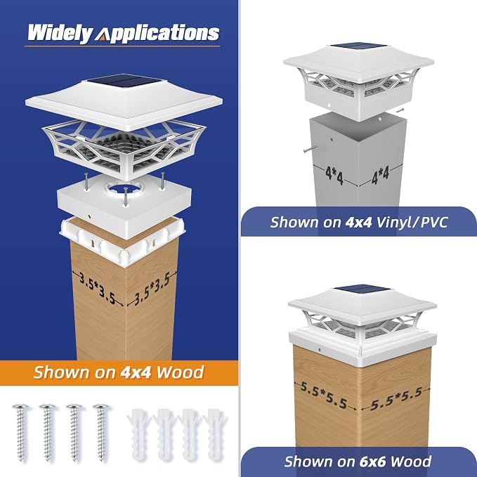 APONUO Solar Post Cap Lights,12 Pack 2-Modes Bright 4x4 Post Solar Lights Auto On Off,Outdoor Waterproof Garden Patio Fence Deck Patio Decor for Fence Deck Post Caps 4x4 6x6 Wood,4x4 Vinyl