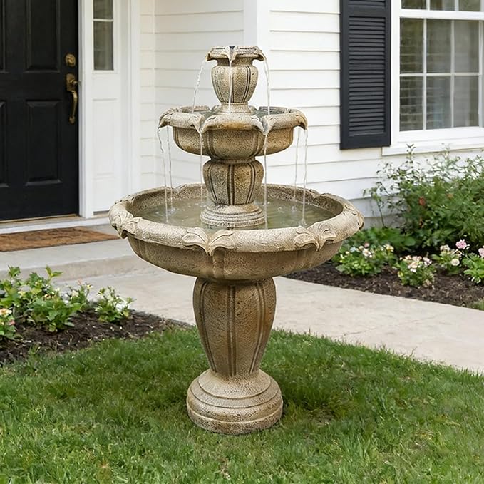 Naturefalls 48" Water Fountain Outdoor - Large Waterfall Fountain Outside, 3-Tiers Cascading, Fiber Reinforced Concrete, Indoor and Outdoor Fountain for Garden, Patio, Backyard, Lawn, Yard Decor