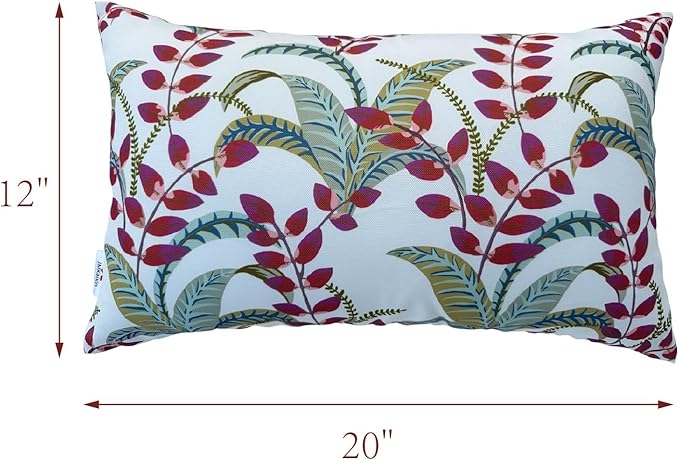 Pack of 2 Patio Lumbar Pillows, 12"x20" Fade Resistant Outdoor Waterproof Lumbar Pillow with Inners, Decorative Garden Lumbar Cushions for Home Patio Terrace Sofa Use
