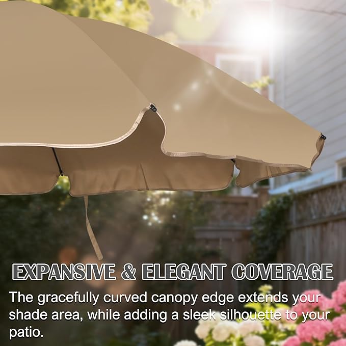 Blissun 6.5ft Patio Umbrella with Push Button Tilt & Height Adjustable, UV50+ Sun Protection with Sturdy Fiberglass Ribs & Iron Pole, Market Umbrella for Outdoor Table Garden Backyard Beach