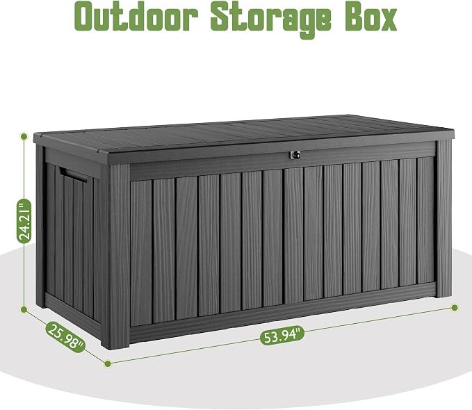 Outdoor Storage Box, 155 Gallon Resin Deck Boxes Outdoor Waterproof For Patio Furniture, Garden Tools, Pool Supplies, Lockable And UV Resistant (Striped Black)