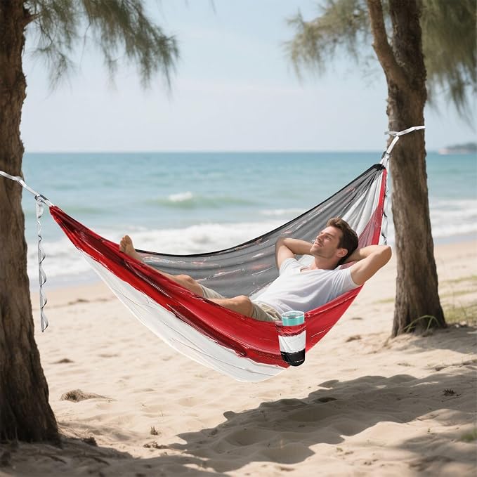 Republic of Yemen Flag Black Red Outdoor Hammock with Tree Straps Fabric Hammock for Patio Backyard Lounge Base