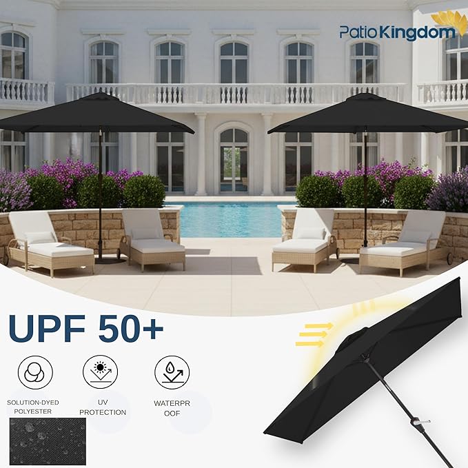 6.5'x10' Rectangular Patio Outdoor Umbrella,Large Coverage with Push-Button Tilt & UV Protection,Sturdy Ribs for Deck,Lawn,Pool,Backyard