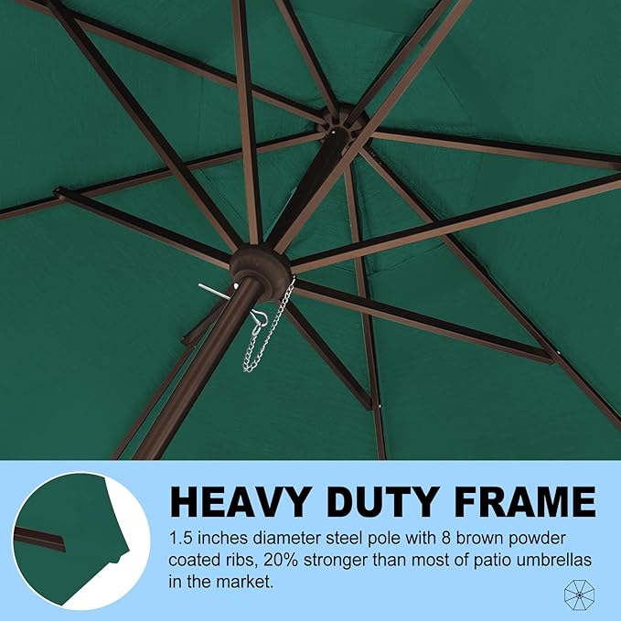 Eurmax USA 10-Year-Non-Fading 10FT 3-Tier Outdoor Patio Market Umbrella,UPF50+ UV Resistant,Heavy Duty Commercial Grade,Crank Lift Design,Windproof Vented Top for Garden,Pool,Deck,Forest Green