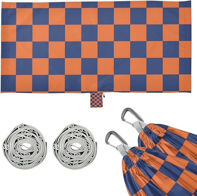 Blue-Orange Checkerboard 330lb Capacity Outdoor Hammock with Tree Straps Indoor Hammock for Indoor Outdoor Patio hamaca para Camping 0 a 24 Meses