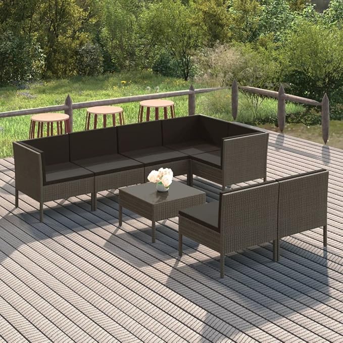 Patio Lounge Set with Cushions,Patio Furniture Sets,Patio Conversation Sets,Outdoor Furniture Sets,for Garden,Backyard,Outdoor,8 Piece Poly Rattan Gray