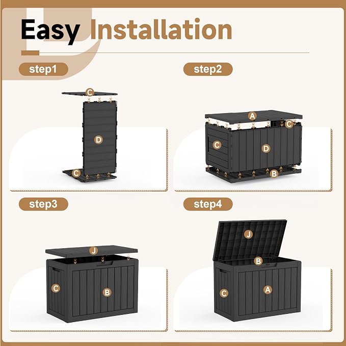 55 Gallon Outdoor Storage Box Waterproof, Small Resin Deck Box with Lockable Lid, UV-Resistant and Weatherproof Outside Storage Bin for Patio Cushions, Garden Tool, Pool Accessories, Furniture, Pillow