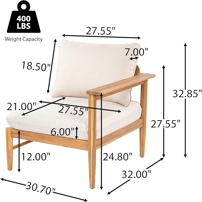 Merax Acacia Wood Outdoor Patio 116 Inch Loveseat Sofa with Cushions, Large 4-Seater Sofa Daybed for Backyard, Lawn, Deck, Balcony, Water Repellent Fabric, 400 lbs Capacity, Light Teak +Beige