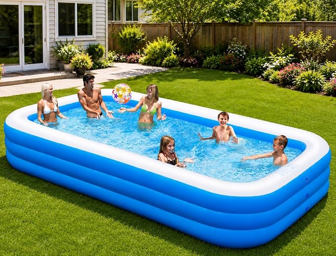 Large Inflatable Pool for Adults, 120"x70"x22" Oversized Thickened Blow Up Pool for Family, Full-Sized Swimming Pool for Backyard, Garden and Outdoor Fun