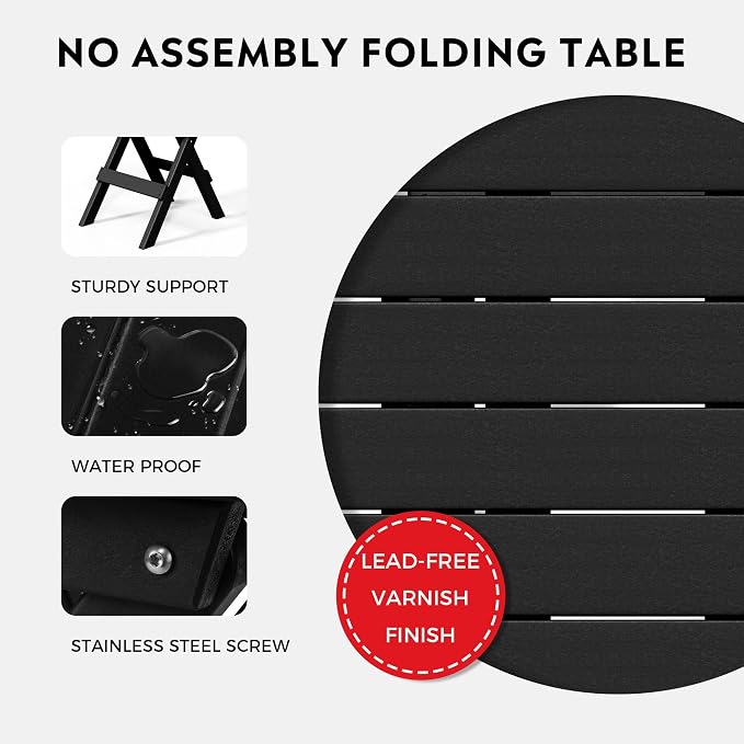 Costaelm Outdoor Bistro Table and Chairs Set of 2, Round Portable Folding Bar Height Barstool Set of 3, Tall Balcony Pub High Top Table 3 piece Patio Set for Deck, Backyard, Garden, Black