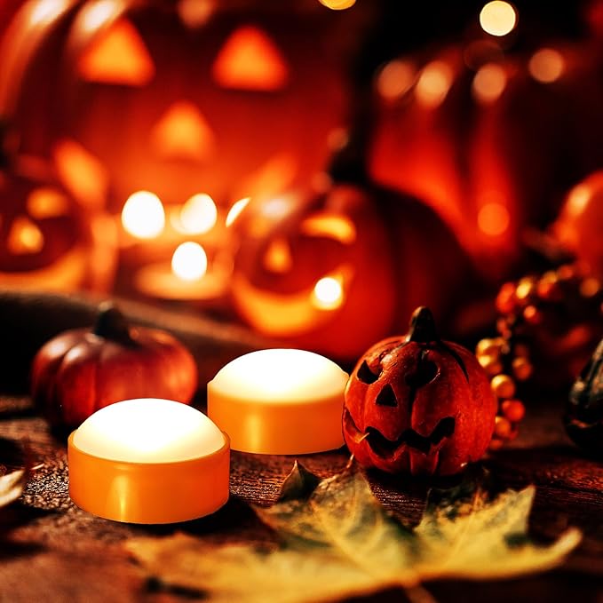 6 PCS Halloween Pumpkin Lights with Remote and Timer Battery Operated LED Bright Flickering Flameless Candle Set Bulk for Jack-O-Lantern Décor Halloween Party Home Spooky Decorations, Orange Color