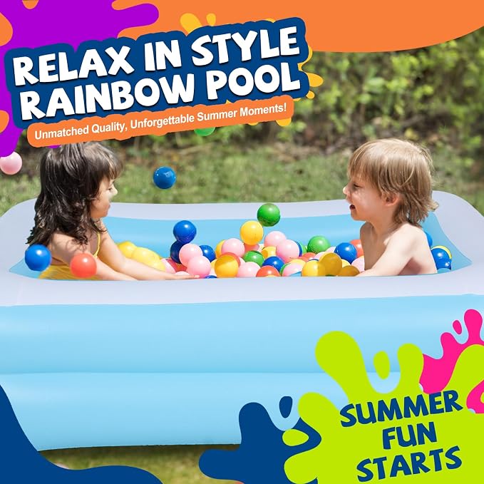 Inflatable Swimming Pool for Kids Outdoor Ground Rectangular Kiddie Pool (Max 61x42.5x18 Inch)