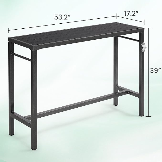 MURAGO 53*39*17 Outdoor Bar Table Extra Wide,Tall Bar Height Outdoor Pub Table, Ideal for Patio, Hot Tub, Dining, Balcony, Poolside, Weatherproof Composite Top, Rustproof, Built In Bottle Opener,Black