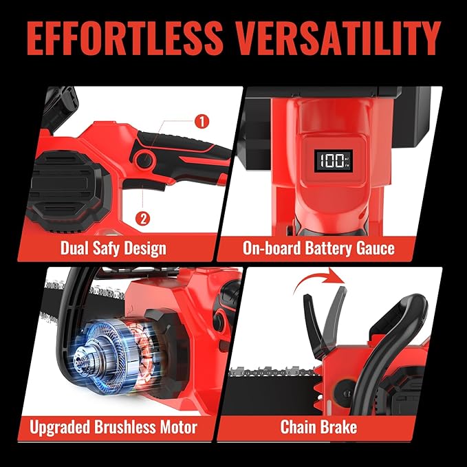 2-IN-1 Brushless Electric Chainsaw Cordless Compatible with Milwaukee M18 Battery, 12-Inch/16-Inch Battery Powered Chainsaw with Auto Oiler, 2x 12''+16'' Chains for Tree/Wood Cutting Pruning-ONLY TOOL