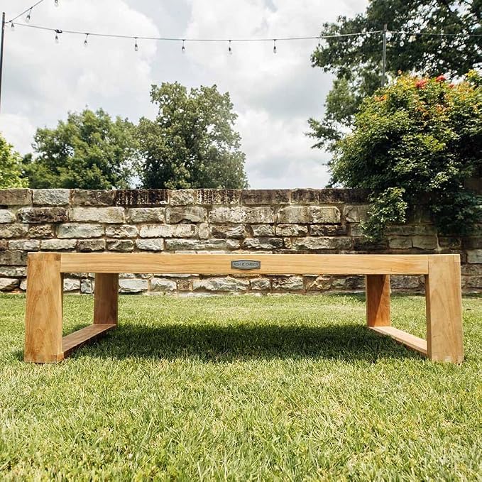 TITAN GREAT OUTDOORS Ash & Ember Sierra Grade A Teak Coffee Table, 16" Tall Outdoor Hand-Sanded Accent Table, 59.75"x24" Slated Tabletop, Reinforced with Finger Joints & Solid Brass Hardware