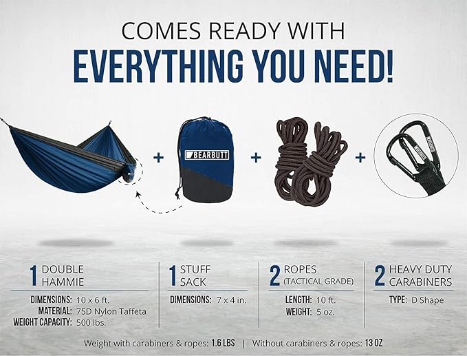 Bear Butt Double Camping Hammock and Bear Butt Kodiak Hammock Straps Bundle