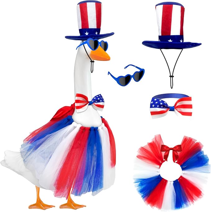 Independence Day Goose Outfit,4th of July Porch Goose Outfits for Outdoor | Porch Goose Outfits,Goose Outfit with Sunglasses & Tie,Goose Clothes Costumes,Duck Outfit for Party Patio Yard Lawn