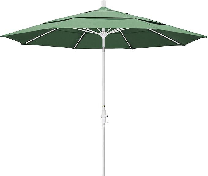California Umbrella 11' Round Fiberglass Rib Market Umbrella, Crank Lift, Collar Tilt, White Pole (GSCUF118170-SA13-DWV)