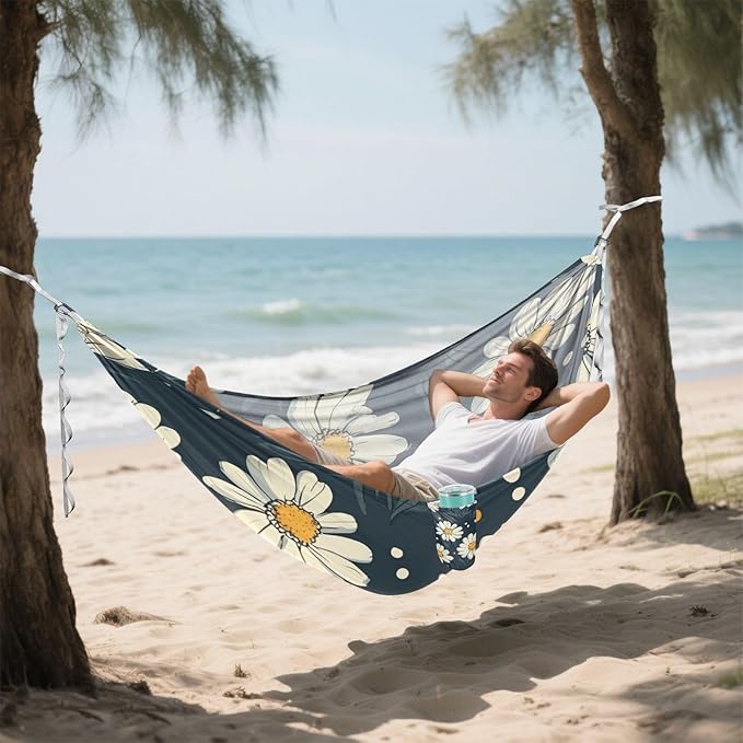 Midnight Daisies Dots Camping Hammocks Rope Hammock for Patio Backyard Lounge Base