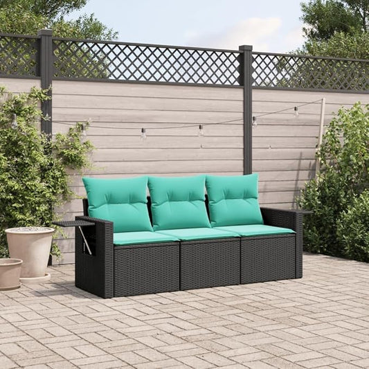 3 Piece Patio Sofa Set with Cushions, Porch Furniture Set Garden Lounge Set Outdoor Dining Sets Patio Conversation Set for Piazza Negotiation Area Garden Poolside Black Poly Rattan