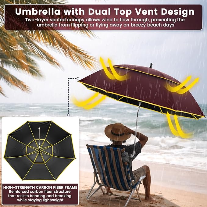 Chair Umbrella with Clamp,2PACK 53 inches Double Canopy Beach Chair Umbrella with Universal Clamp,50+ UV Protection,360° Swivel,Folding Clip on Sun Umbrellas for Table,Camping,Bench Chairs,Golf Cart