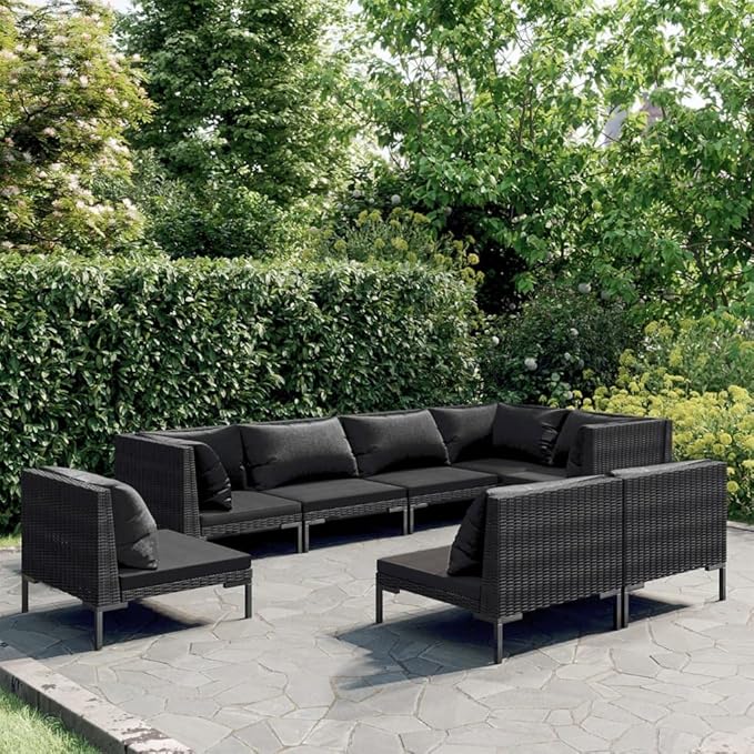 Patio Lounge Set with Cushions,Outdoor Table and Chairs Set,Terrace Conversation Set Furniture,Outdoor Furniture,for Garden,Backyard,8 Piece Poly Rattan Dark Gray