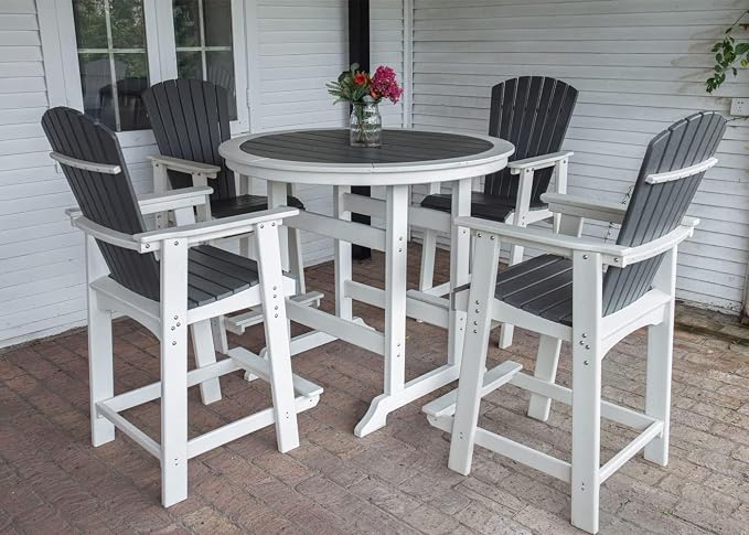 JUSTONE 47 Inch Round Outdoor Bar Table, Water-Resistant HDPE Pub Height Table for Patio, Garden, Poolside, Backyard, Balcony, Fire Pit and Lawn，Grey and White