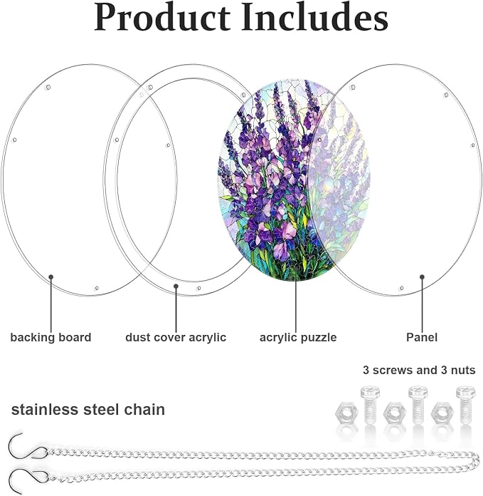 Acrylic Puzzle Suncatcher, Sun Catchers Puzzle for Window Hanging | 7.4 Inch Lavender Bouquet DIY Suncatcher Puzzle Gifts for Adults, Women, Men, Wife, Mom, Home & Garden Decor