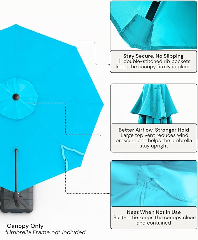 Formosa Covers Cantilever Umbrella Replacement Canopy TOP ONLY for 11 Foot 8 Rib Outdoor Patio Offset Umbrella Fabric Round Octagonal Top, Easy to Install, Rib Length 64" to 66"