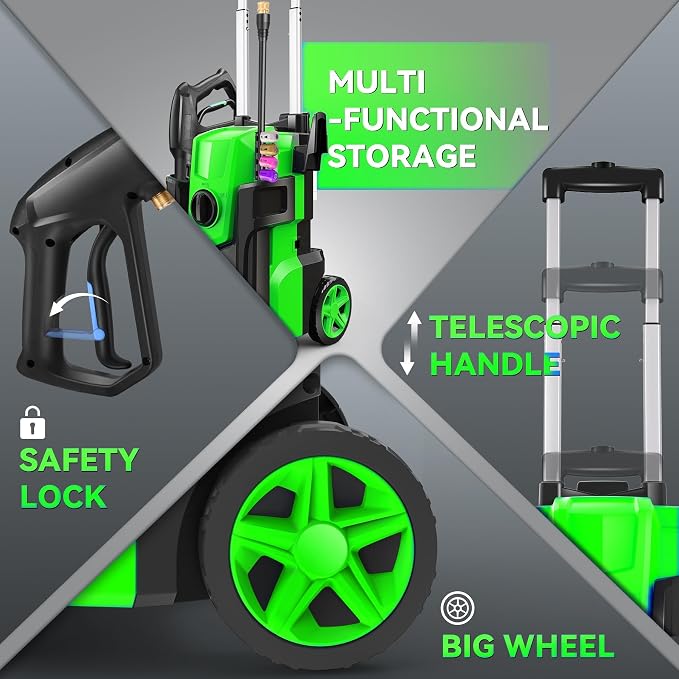 Electric Pressure Washer, 5000 PSI 4.0 GPM Heavy Duty Power Washer, with 4 Nozzles,Foam Cannon,33FT Hose Reel and 500ml Soap Bottle for Home/Cars(Green)