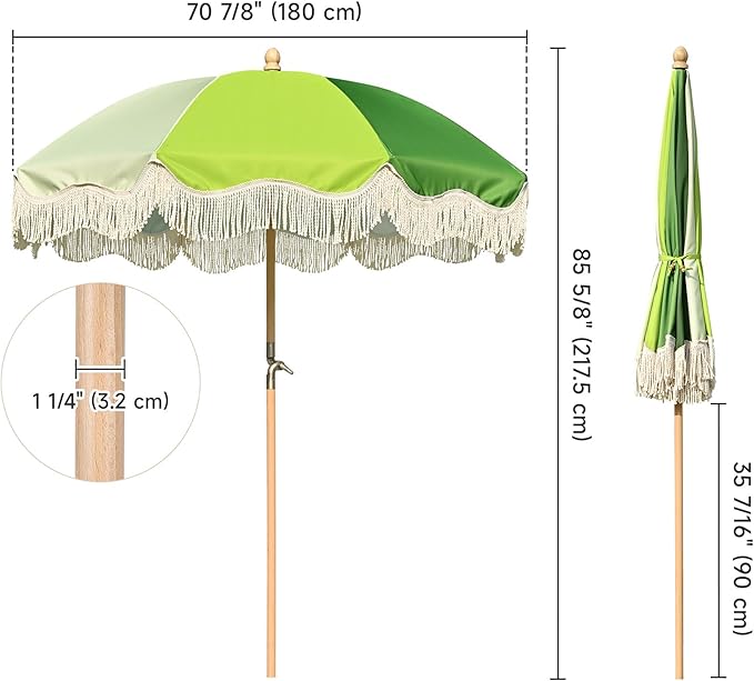 LAGarden Fringe Patio Umbrella with Carry Bag & Cover Vintage Wood for Event Outdoor Garden Yard Wedding Bistro Table