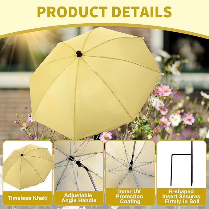 4 Pack Plant Umbrellas for Outdoor Plants 25" Larger Garden Umbrella Sun Shade with Adjustable Angle 40" Higher Sun Protection Cover Shade for Plants, Potted Flower,Garden Bed