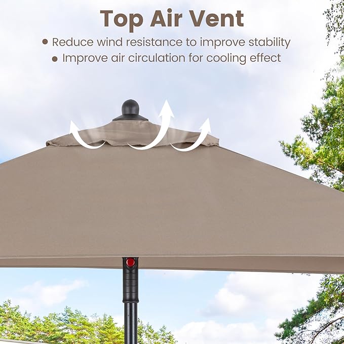HAPPYGRILL 7 ft Square Patio Umbrella, Outdoor Table Umbrella with Push Button Opening & Top Ventilation, Outdoor Market Shade Parasol with 4 Metal Ribs for Porch, Garden, Apartment, Deck