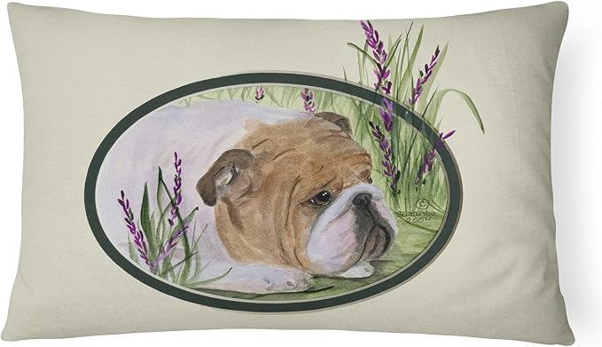 Caroline's Treasures SS8023PW1216 English Bulldog Canvas Fabric Decorative Pillow Machine Washable, Indoor Outdoor Decorative Pillow for Couch, Bed or Patio, 12HX16W