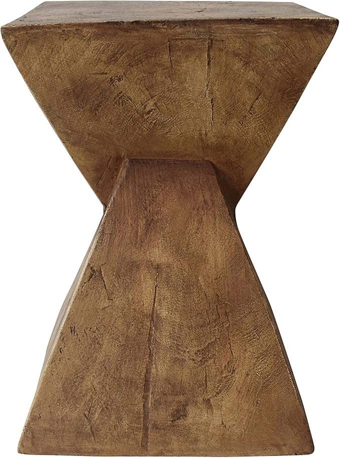 Merax Modern Concrete Side Table with Hourglass Design - Hand-Painted Wood Finish Accenttable for Indoor/Outdoor, Natural