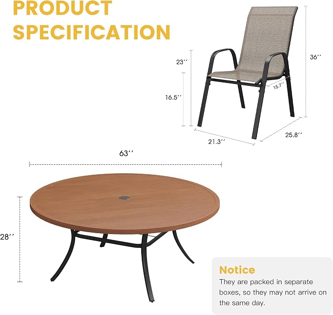 VICLLAX Outdoor Dining Set for 10, All Weather Metal 11 Pieces Patio Set-63 Round Outdoor Table and Stackable Chairs for Lawn Garden and Backyard, Walnut Wood Grain Tabletop