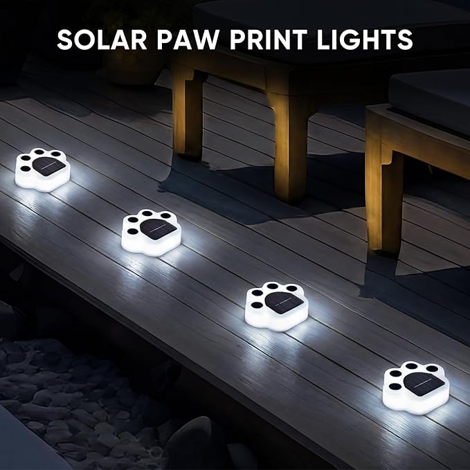 Solar Paw Print Lights 8 Pack, Outdoor Waterproof Solar Garden Lights, Lawn Patio Pathway Decorative Lights, Pet Dog Lovers Gifts for Women Mom Mother's Day(Cool White)