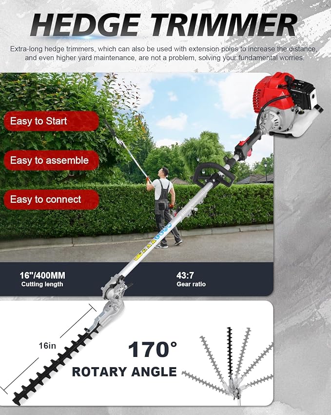 5-in-1 Gas Weed Wacker 52CC 2-Stroke – String Trimmer/Edger, Pole Saw, Hedge Trimmer & Brush Cutter with Extension Pole – Gas Powered Yard Tool for Landscaping (GT5110)