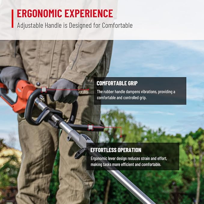 DCK Powerful String Trimmer & Edger - 15-Inch Telescopic Carbon Fiber Straight Shaft Cordless Weed Wacker with Wrench and Shoulder Strap (Tool Only)