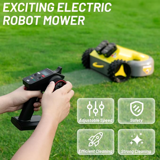Remote Control Lawn Mower - Battery Powered Rc Lawn Mower, Cut Height 2.0"-3.0", 40% Slope, Remote Control with Adjustable Speeds, 100% Electric All-Wheel Drive