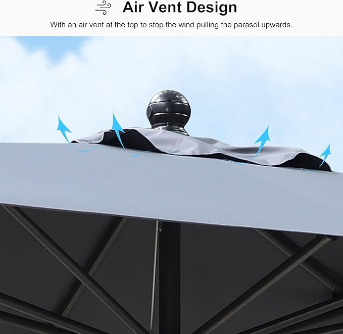 PURPLE LEAF 10' x 8' Patio Market Umbrella Outdoor Table Sun Umbrellas with Crank 8 Aluminum Sturdy Ribs for Pool Deck Backyard Beach Light Gray