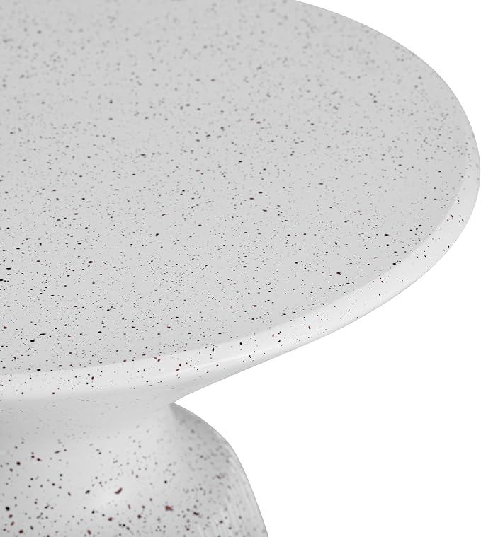 Outdoor White Marble Retro Speckled Textured All-Weather MGO Side Table – Indoor End Table for Home, Office, Living Room & Patio Decor (white-23)