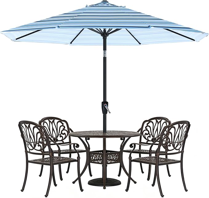 ABCCANOPY 9FT Patio Umbrella - Outdoor Waterproof Table Umbrella with Push Button Tilt and Crank, 8 Ribs UV Protection Pool Umbrella for Garden, Lawn, Deck & Backyard (Blue Green Stripes)