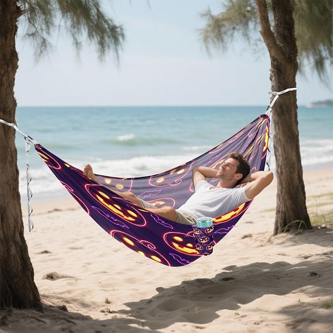 Hammocks for Outside Halloween Pumpkins Bats Camping Hammock Portable Hammocks with Tree Straps and Carry Bag Camping Accessories for Hiking Beach Outdoor