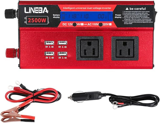 2500 Watt Power Inverter with LED Display,Dual AC Outlets,4 USB Port, 12V DC to 110V AC Converter Car Power Inverter for Car, RV, Truck, Off Grid Solar System, Camping