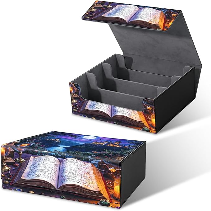 Large Card Deck Box for MTG, Fits 1200+ Sleeved Cards, PU Leather Storage Case with Strong Magnetic Closure, Multiple Colors for TCG CCG Baseball Card Collections, Castle Book Purple