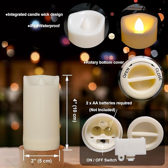 iZAN 4 Pack Flameless Battery Operated LED Pillar Candles with Remote Outdoor Waterproof Flickering Decorative Lights for Halloween Christmas Home Kitchen Décor Wedding Party Event Decorations 2”x4”