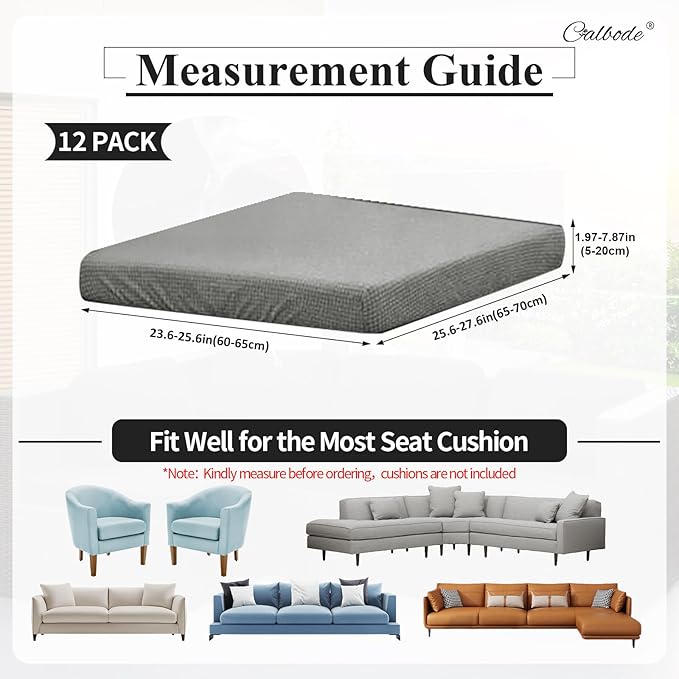 CALBODE 12Pcs Outdoor Stretch Cushion Covers,Waterproof Outdoor Chair Cushion Covers for Patio Furniture, Washable Jacquard Couch Covers Replacement for Patio Furniture(Grey, Cover Only)