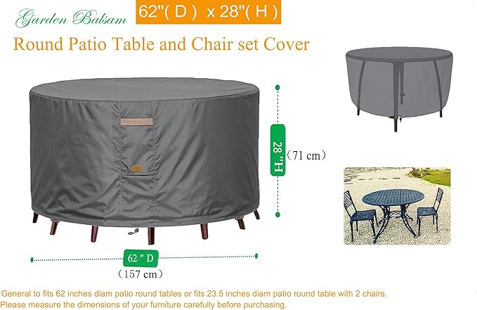 600D Heavy Duty Waterproof Patio Furniture Covers UV Resistant Round Outdoor Table Chair Covers Medium Round 62"Diax28"H Dark Grey