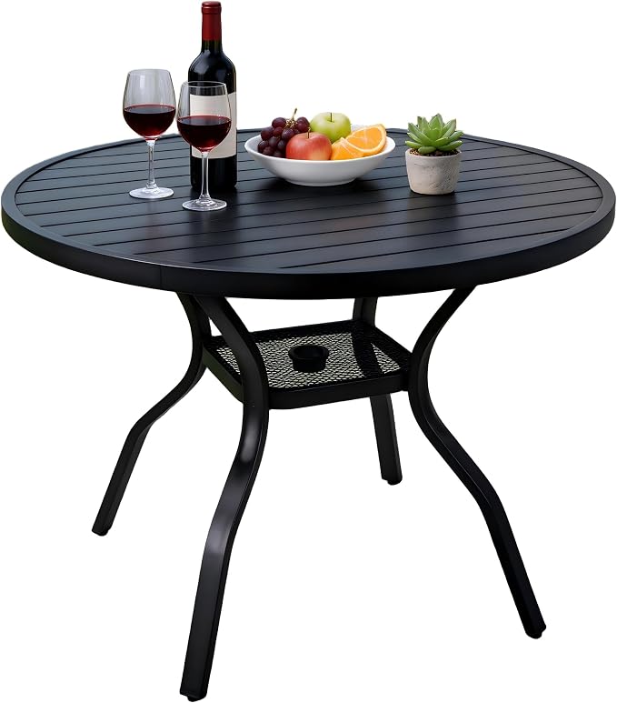 Outdoor Patio Dining Table for 4 People, 41" All-Weather Resistant Metal Round Table with Adjustable Umbrella Hole for Garden Backyard Porch Poolside, Black
